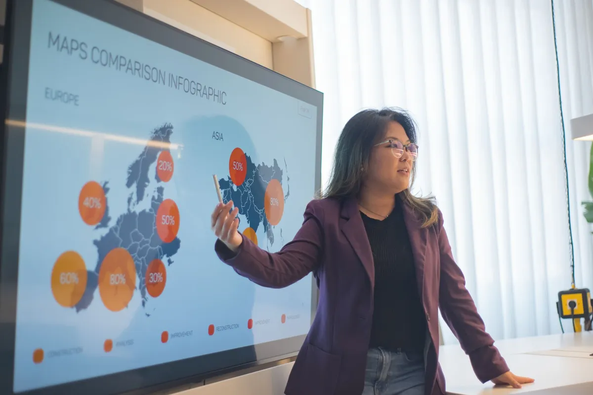 Professional presenting slides in a meeting room
